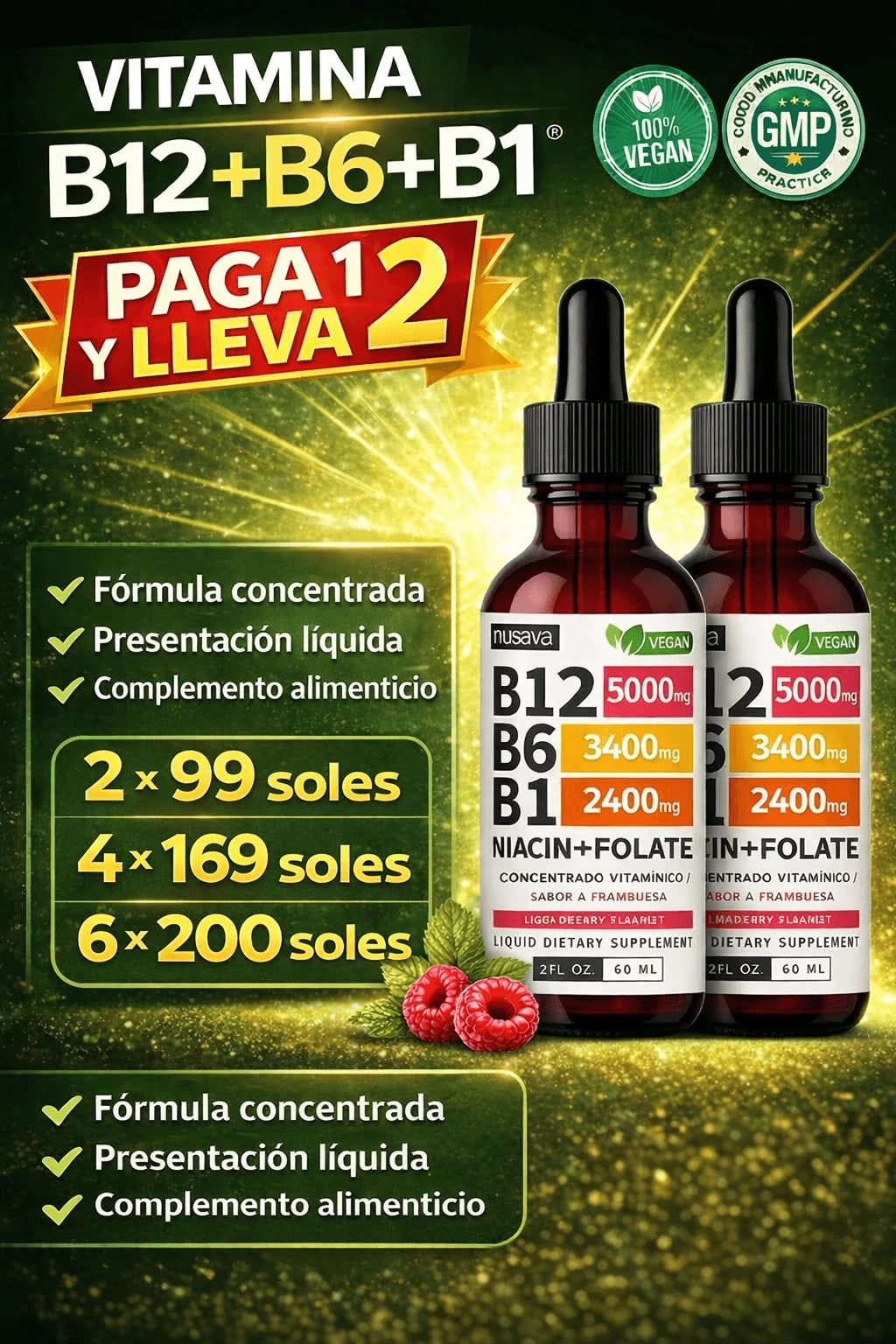 Suplemento Vitamina B12+B6+B1™ PAGA 1 Y LLEVA 2 + envio gratis : Mente Clara y Vital