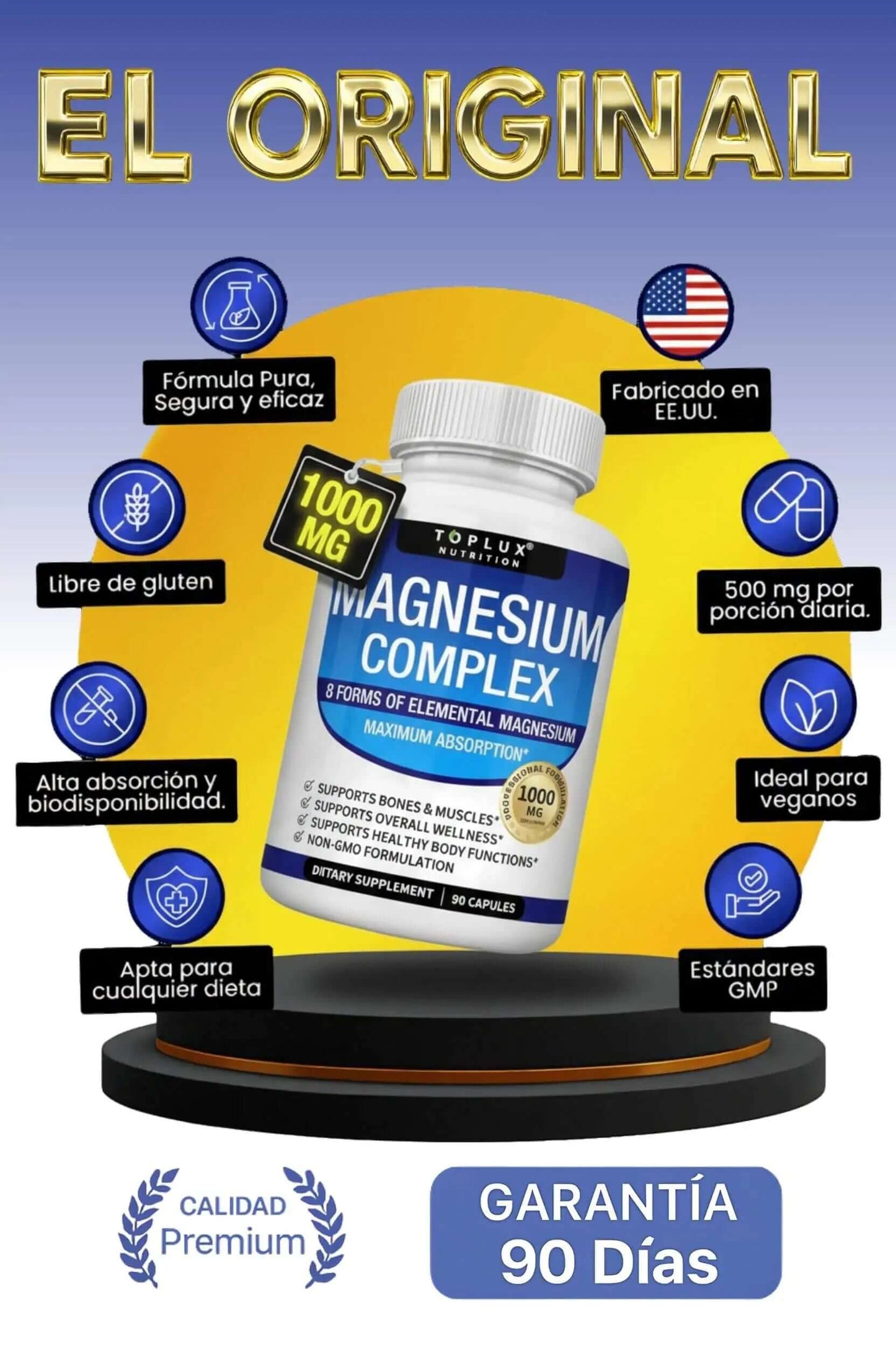 🧲 Magnesio Complex™ 8 en 1, 3 X 119 SOLES (90 Cápsulas Original)