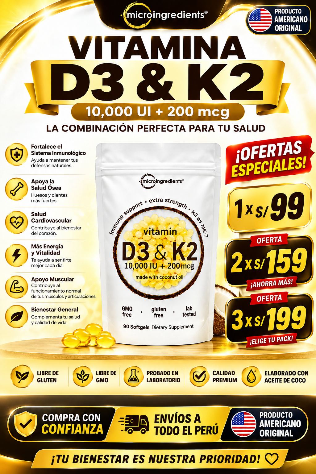 VITAMINA D3 + K2 MICRO INGREDIENTS® 🇺🇸