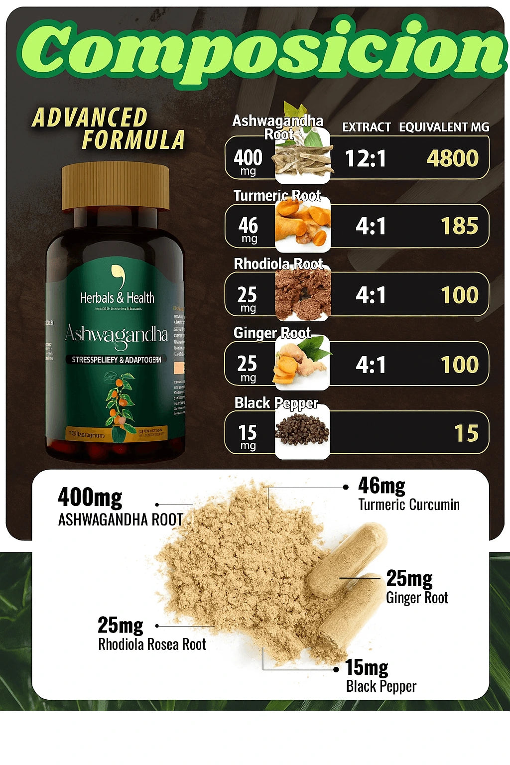 ASHWAGANDHA - 2 x 129  REDUCE EL ESTRÉS - MEJORA EL SUEÑO - REDUCE EL CORTISOL