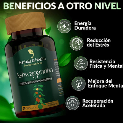 ASHWAGANDHA - 2 x 129  REDUCE EL ESTRÉS - MEJORA EL SUEÑO - REDUCE EL CORTISOL